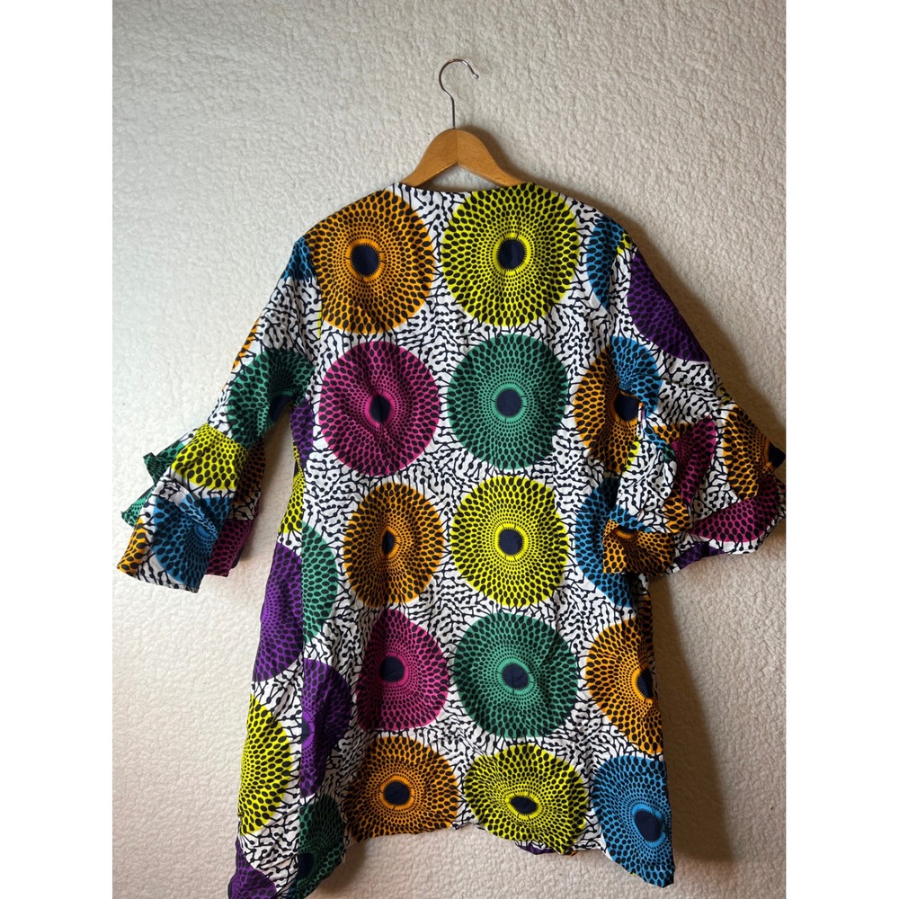 Shenbolen African Print Kimono Cardigan Multi Color Ankara Ruffle Sleeve 2XL NEW - Picture 5 of 9